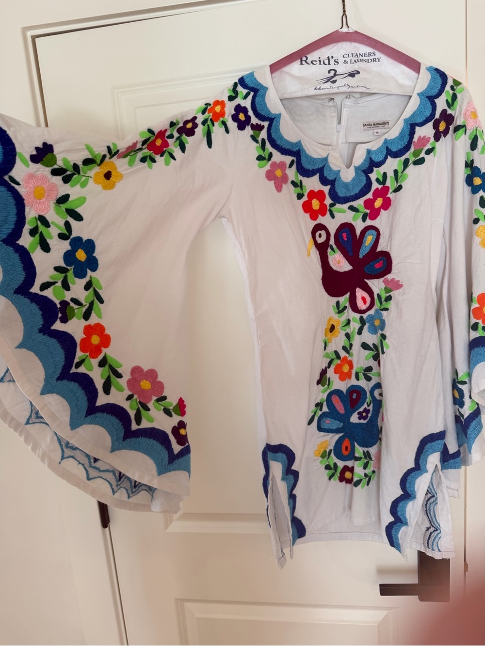 White Embroidered Floral Bell-Sleeve Maxi Dress
